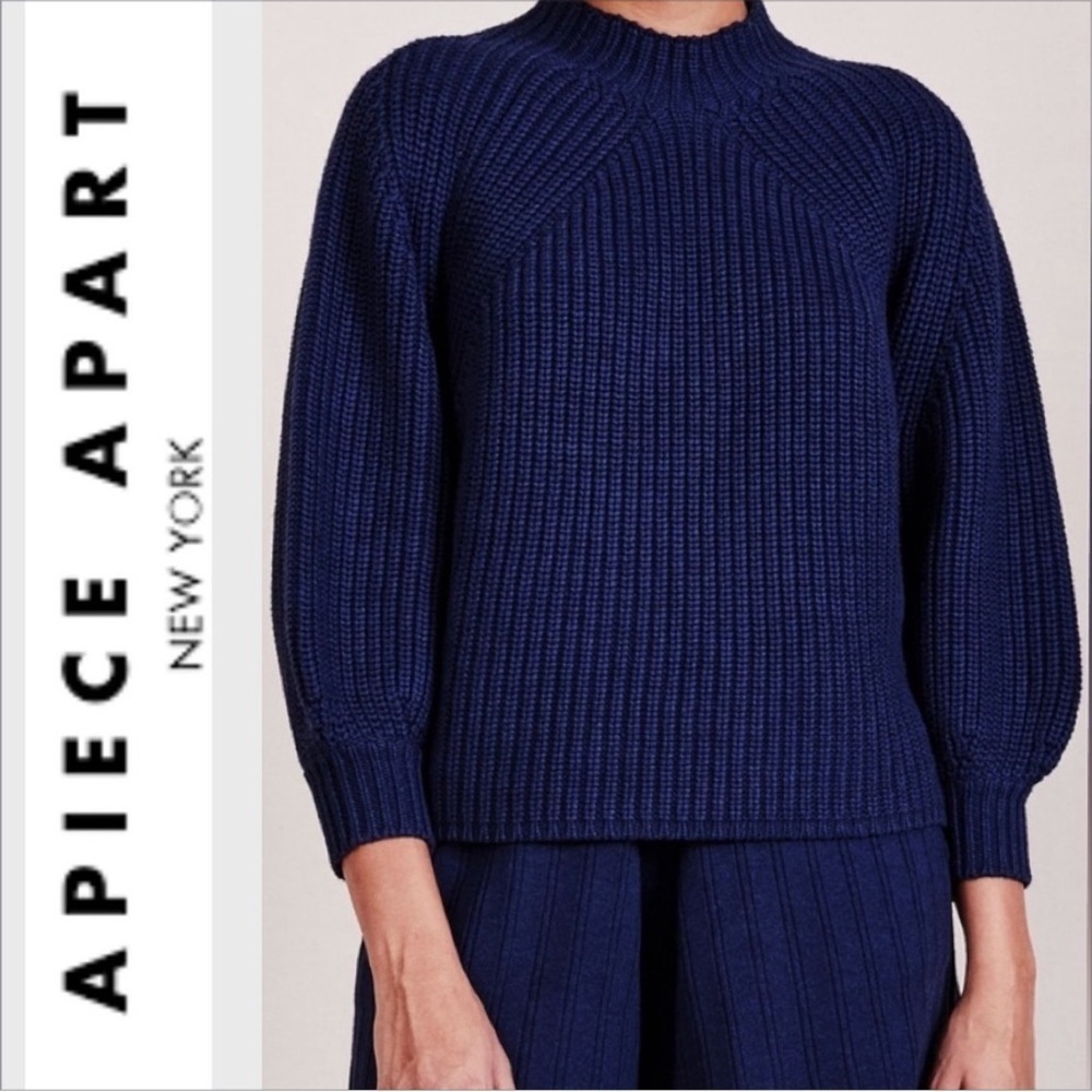 NWT APIECE APART Nueva Merel Chunky Puff Sleeve navy  Sweater XS cashmere blend